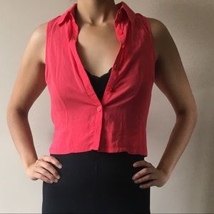 Short sleeve, cropped button down blouse